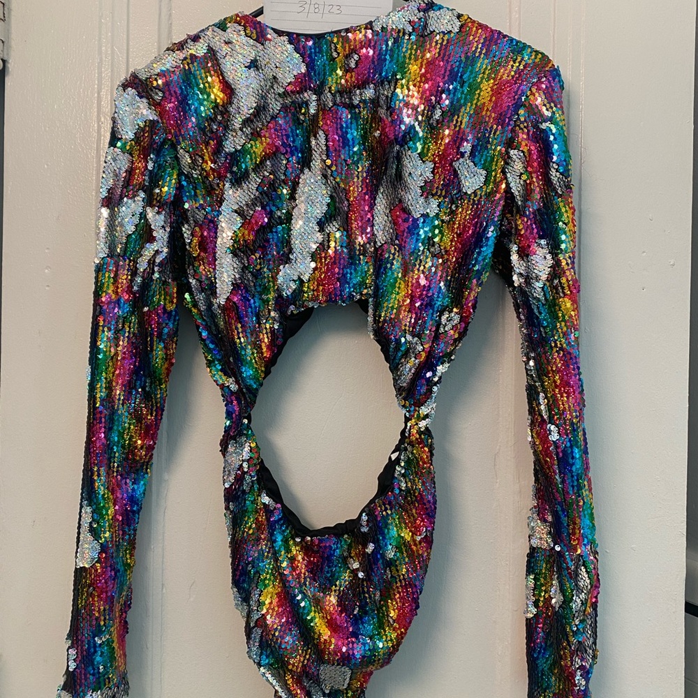 Club Exx Rainbow Sequin Bodysuit